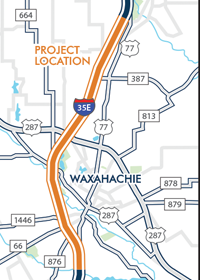 I-35E from US 77 south to US 77 north - Waxahachie map