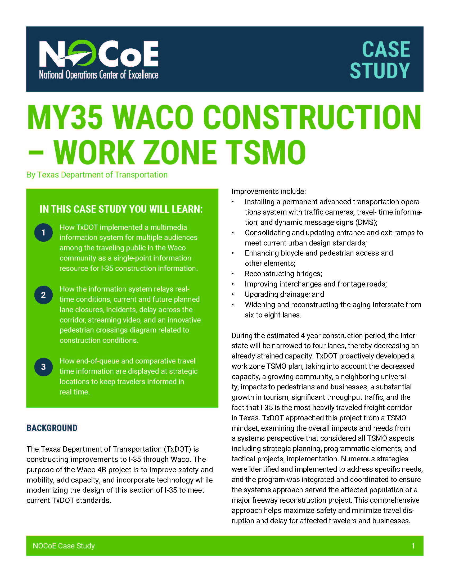Cover page of the NOCoE My35 Waco Project Case Study