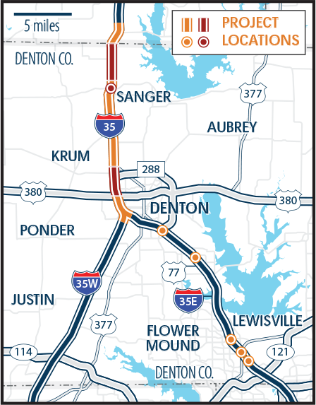 I-35 through Denton County map